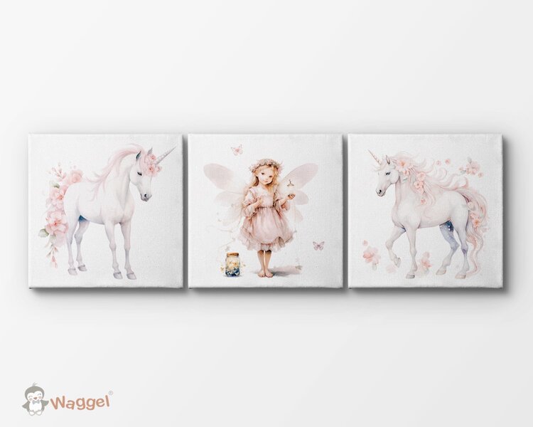 Canvas drieluik Fairy tale elfje en een hoorns