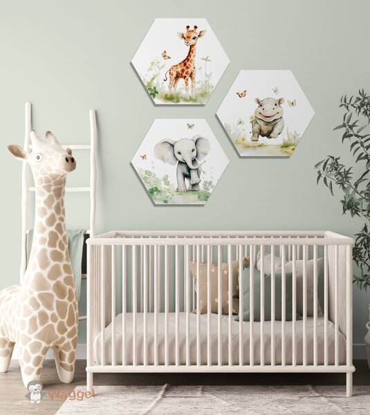 Hexagon set Jungle fun giraf, nijlpaard en olifant