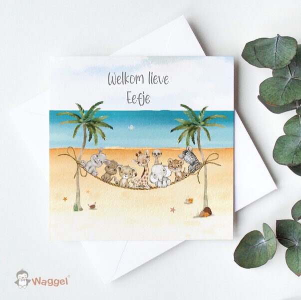 Geboortekaarten jungle cuties Beach