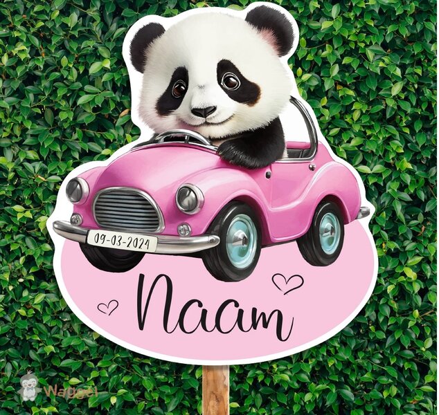 Geboortebord panda roze