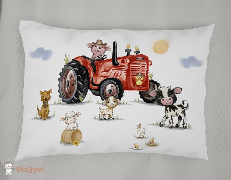 Kussensloop boerderijdieren tractor 60x40 cm