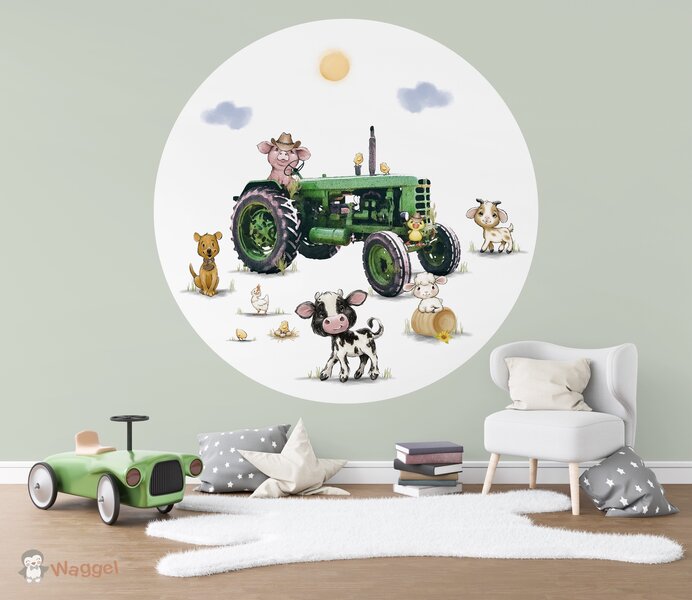 Behangcirkel boerderijdieren tractor 