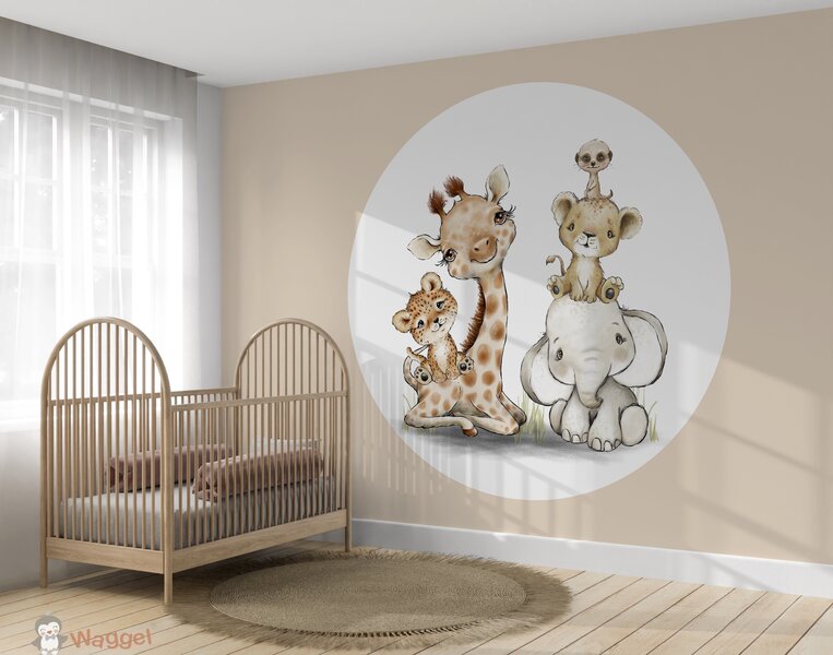Behangcirkel Jungle cuties giraf/olifant
