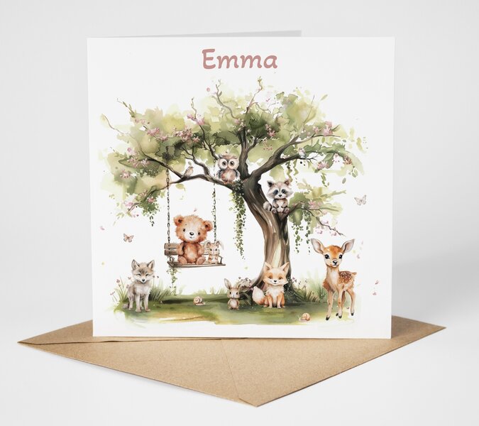 Proefdruk geboortekaartje Dreamy Woods babies swing pink