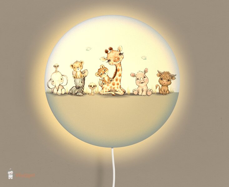 Wandlamp rond Jungle cuties groene onderzijde 30 cm