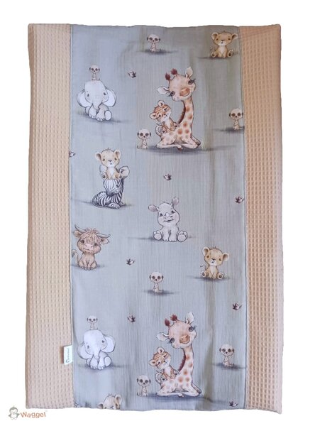 Aankleedkussenhoes verticaal jungle cuties beige wafelstof