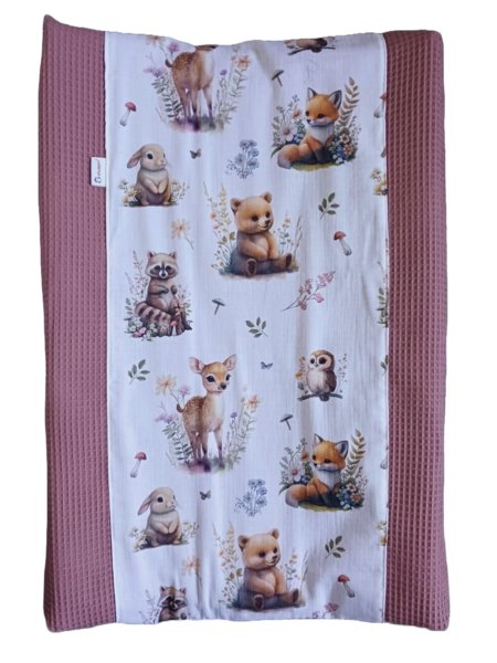 Aankleedkussenhoes verticaal Bosdieren wit dusty pink wafelstof