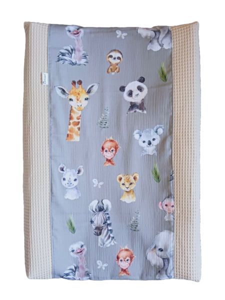 Aankleedkussenhoes verticaal jungle groen beige wafelstof
