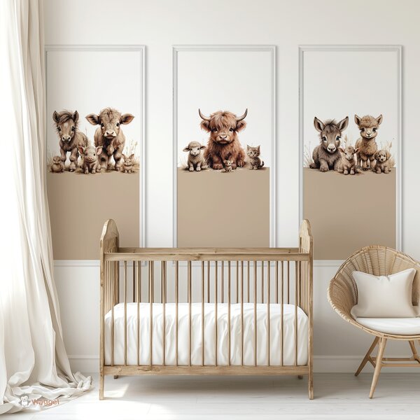 Behang panelen (set van 3) boerderijdieren naturel aardetint onderzijde