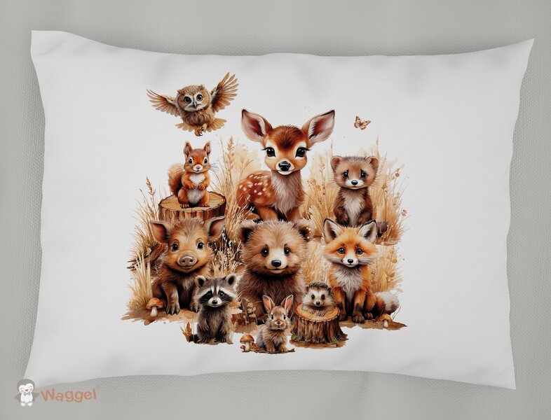 Kussensloop bosdieren naturel 60x40 cm