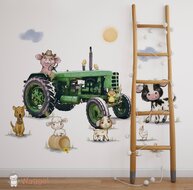 tractor groen behang