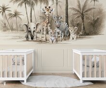 Naadloos fotobehang jungle naturel little ones adventure met bedrukte ecru lambrisering