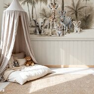 Naadloos fotobehang jungle naturel little ones adventure met bedrukte pastel lambrisering