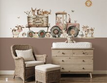 Sample naadloos fotobehang Funny Farm tractor rood met roestbruine onderzijde