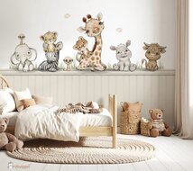 Sample naadloos fotobehang Jungle cuties met bedrukte lambrisering
