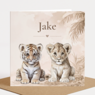 Geboortekaarten Jungle naturel welpjes aquarel