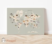 Canvasdoek wereldkaart 60x40 cm