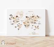 Canvasdoek wereldkaart 60x40 cm