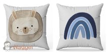 Sierkussen kijk mij nou! konijn regenboog blauw