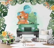 Behang dino jeep avontuur
