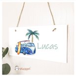 Naambordje bus blauw met palmboom Naambordje bus blauw met palmboom