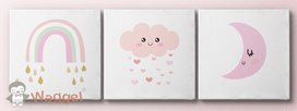 Canvas drieluik regenboog, maan en roze wolk Canvas drieluik regenboog, maan en roze wolk