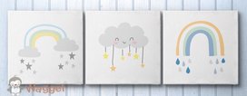 Canvas drieluik regenboog blauw Canvas drieluik regenboog blauw