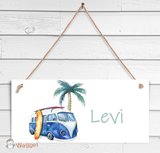 Naambordje bus blauw met palmboom Naambordje bus blauw met palmboom