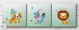 Canvas drieluik safari, tijger, zebra en leeuw Canvas drieluik safari, tijger, zebra en leeuw