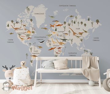 Behang dino wereldkaart Behang dino wereldkaart