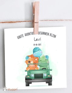 Geboortekaartje dino jeep avontuur Geboortekaartje dino jeep avontuur