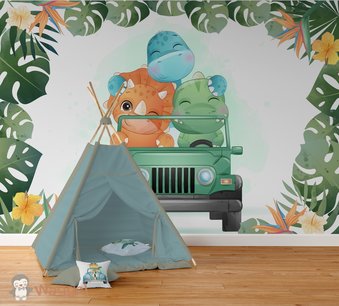 Behang sample dino jeep avontuur Behang sample dino jeep avontuur