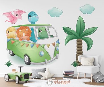 Behang sample dino bus avontuur Behang sample dino bus avontuur