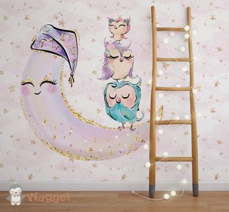 Behang sample fairytale maan met uiltjes Behang sample fairytale maan met uiltjes