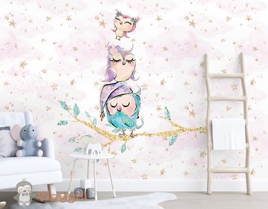 Behang sample fairytale uiltjes op tak Behang sample fairytale uiltjes op tak