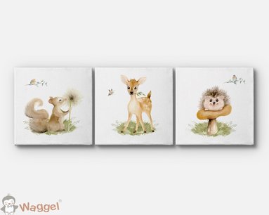 Canvas drieluik bosdieren dierenrijk Canvas drieluik bosdieren dierenrijk