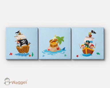 Canvas drieluik stoere piraten Canvas drieluik stoere piraten