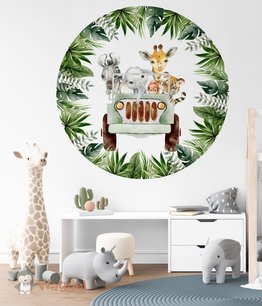 Muurcirkel jungle jeep met bladeren Muurcirkel jungle jeep met bladeren