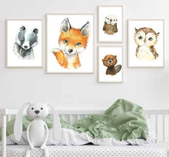 Poster/canvas set van 5 bosvriendjes Poster/canvas set van 5 bosvriendjes