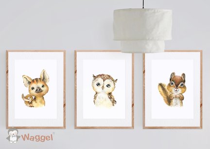 Poster/canvas set drie bosvriendjes (kies je favoriet) Poster/canvas set drie bosvriendjes (kies je favoriet)