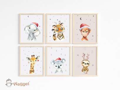 Poster/canvas set 6 jungle kerstvriendjes serie 1 Poster/canvas set 6 jungle kerstvriendjes serie 1