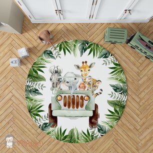 Vloerzeil jungle jeep met bladeren Vloerzeil jungle jeep met bladeren