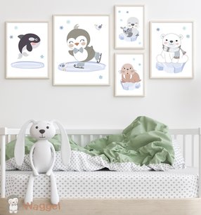 Poster/canvas set van 5 Waggel en vriendjes Poster/canvas set van 5 Waggel en vriendjes