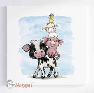 Canvas boerderijdieren koe, varken, schaap en kuikentje Canvas boerderijdieren koe, varken, schaap en kuikentje