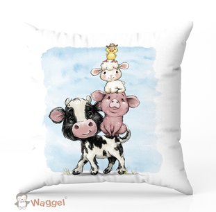 Sierkussen boerderijdieren koe, varken, schaap en kuikentje Sierkussen boerderijdieren koe, varken, schaap en kuikentje