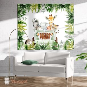 Wandpaneel jungle jeep met bladeren rechthoek Wandpaneel jungle jeep met bladeren rechthoek
