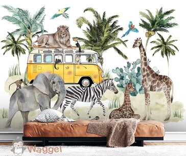 Behang jungle dreams bus yellow Behang jungle dreams bus yellow