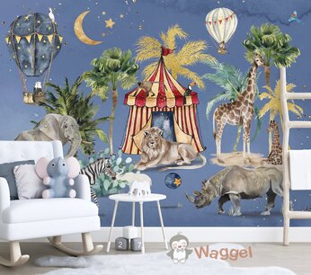 Behang jungle dreams circus blue Behang jungle dreams circus blue