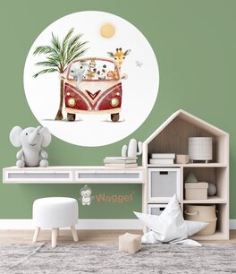 Muurcirkel jungle bus rood Muurcirkel jungle bus rood