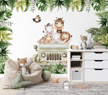 Behang sample little jungle friends jeep Behang sample little jungle friends jeep
